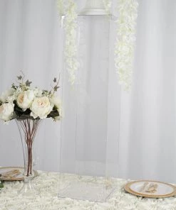 HIER_3620 40" Floor Standing Clear Acrylic Pedestal Risers | Transparent Acrylic Display Boxes With Interchangeable Lid And Base Chargers & Centerpieces