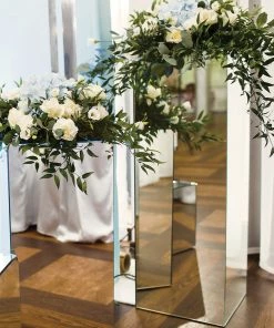 HIER_3620 32" Silver Mirror Finish Acrylic Pedestal Risers - Display Boxes With Interchangeable Lid And Base