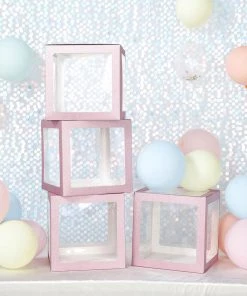 HIER_3610 2pcs Transparent DIY Balloon Boxes, Baby Shower Party Decoration Boxes - Blush | Rose Gold Edges