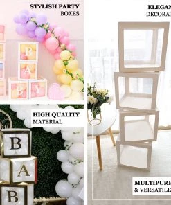 HIER_3610 2pcs Transparent DIY Balloon Boxes, Baby Shower Party Decoration Boxes - Blush | Rose Gold Edges