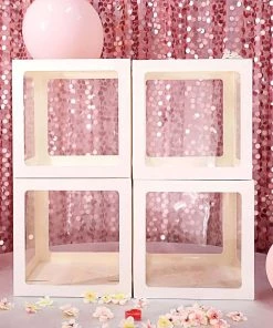 HIER_3610 Party Balloons & Accessories 2pcs Transparent DIY Balloon Boxes, Baby Shower Party Decoration Boxes - White Edges