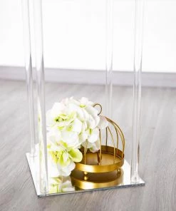 HIER_3620 40" Clear Acrylic Floor Vase Flower Stand With Mirror Base, Wedding Column 31 HIER_3620 40