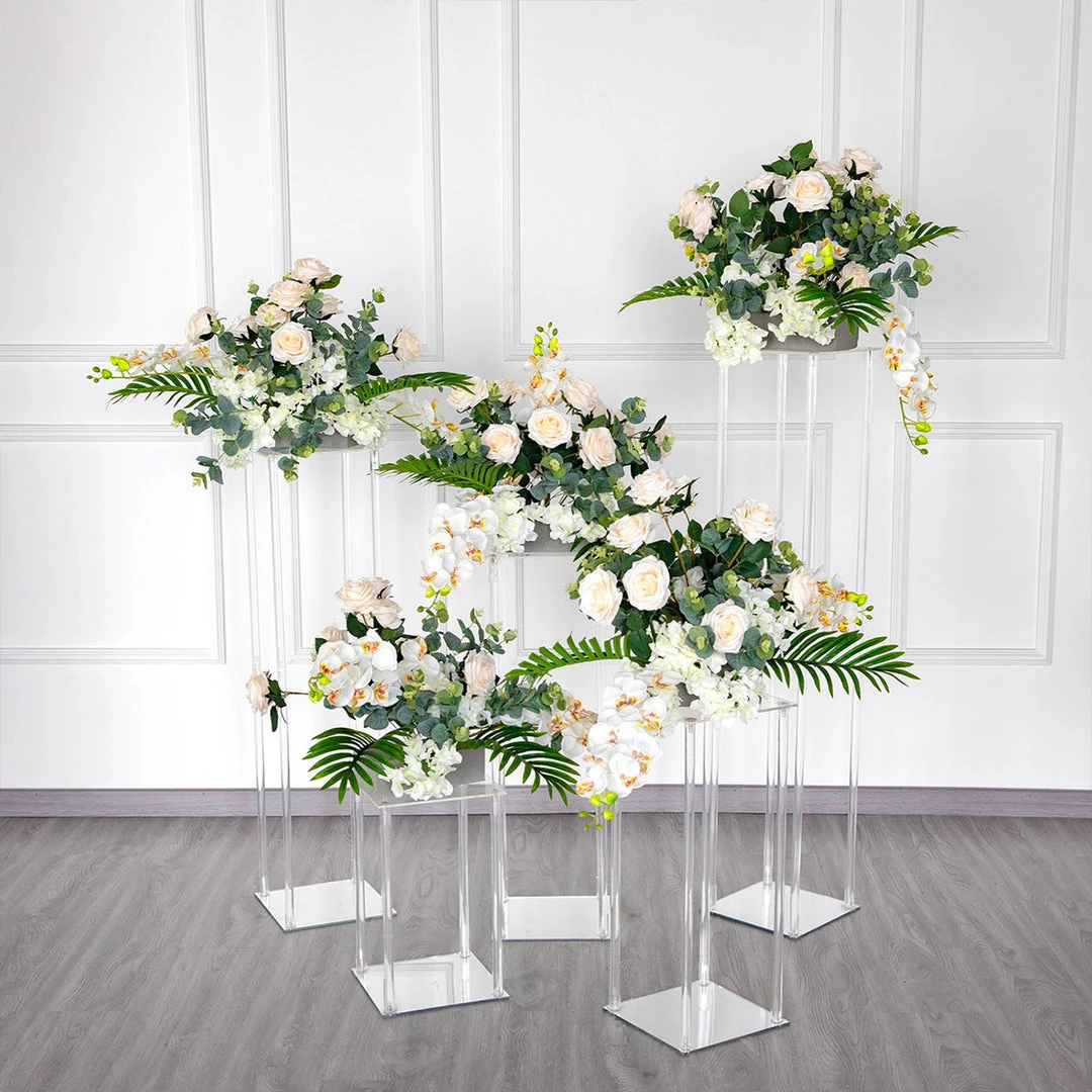 HIER_3620 40" Clear Acrylic Floor Vase Flower Stand With Mirror Base, Wedding Column 7 HIER_3620 40" Clear Acrylic Floor Vase Flower Stand With Mirror Base, Wedding Column