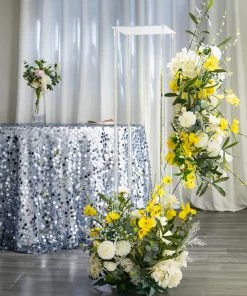HIER_3620 48" Clear Acrylic Floor Vase Flower Stand With Mirror Base, Wedding Column Chargers & Centerpieces