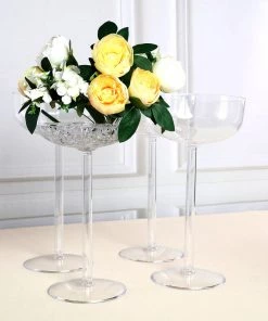 HIER_3610 Chargers & Centerpieces 4 Pack | 18" Long Stem Martini Flower Vase Clear Plastic Centerpieces