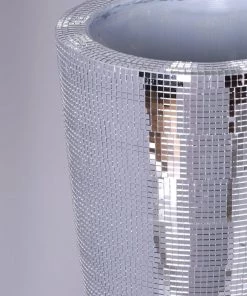 HIER_3620 Glass & Metal Floral Vases 32" Silver Polystone Trumpet Floor Mirrored Mosaic Vases