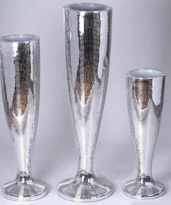 HIER_3620 Glass & Metal Floral Vases 32" Silver Polystone Trumpet Floor Mirrored Mosaic Vases 11 HIER_3620 Glass & Metal Floral Vases 32