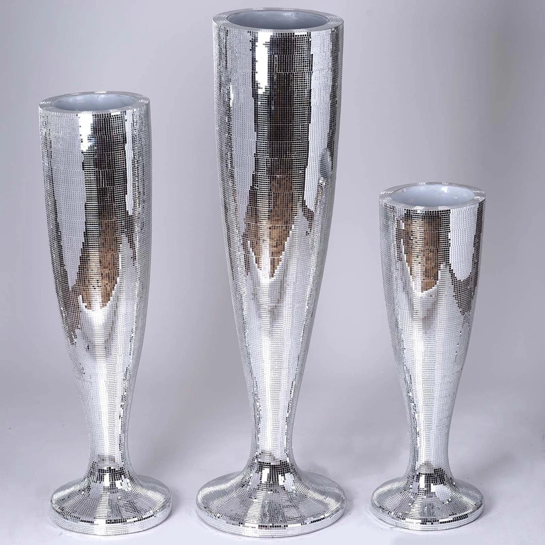 HIER_3620 Glass & Metal Floral Vases 32" Silver Polystone Trumpet Floor Mirrored Mosaic Vases 4 HIER_3620 Glass & Metal Floral Vases 32" Silver Polystone Trumpet Floor Mirrored Mosaic Vases