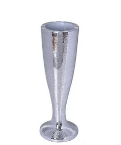 HIER_3620 Glass & Metal Floral Vases 32" Silver Polystone Trumpet Floor Mirrored Mosaic Vases