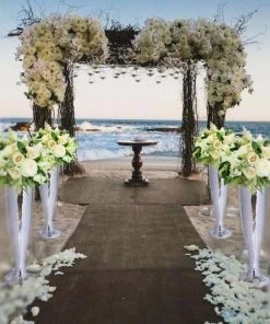 HIER_3620 Glass & Metal Floral Vases 32" Silver Polystone Trumpet Floor Mirrored Mosaic Vases 14 HIER_3620 Glass & Metal Floral Vases 32