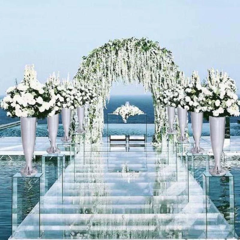 HIER_3620 Glass & Metal Floral Vases 32" Silver Polystone Trumpet Floor Mirrored Mosaic Vases 6 HIER_3620 Glass & Metal Floral Vases 32" Silver Polystone Trumpet Floor Mirrored Mosaic Vases