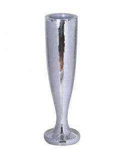 HIER_3620 42" Silver Polystone Mirror Mosaic Trumpet Floor Vase Glass & Metal Floral Vases