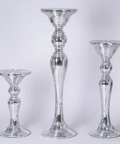 HIER_3620 35” Silver Polystone Mirror Mosaic Pedestal Floor Vase Glass & Metal Floral Vases