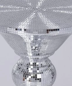 HIER_3620 35” Silver Polystone Mirror Mosaic Pedestal Floor Vase Glass & Metal Floral Vases