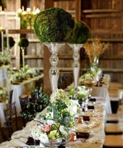 HIER_3620 48” Silver Polystone Mirror Mosaic Pedestal Floor Vase Glass & Metal Floral Vases