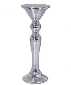 HIER_3620 35” Silver Polystone Mirror Mosaic Pedestal Floor Vase Glass & Metal Floral Vases