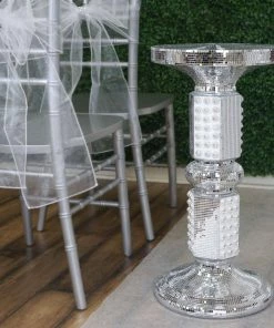 HIER_3620 Chargers & Centerpieces 26" Shimmering Mosaic Mirror And Pearls Centerpiece Riser