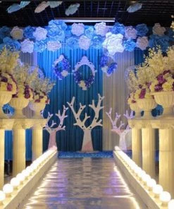 HIER_3620 4 Pack | 34" White Height Adjustable Empirical Roman Inspired Pedestal Column Plant Stand - PVC 20 HIER_3620 4 Pack | 34