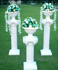 HIER_3620 4 Pack | 34" White Height Adjustable Empirical Roman Inspired Pedestal Column Plant Stand - PVC