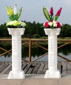 HIER_3620 Planters & Vases 4 Pack | 42" White Height Adjustable Artistic Venetian Roman Wedding Inspired Pedestal Column Plant Stand - PVC