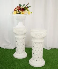 HIER_3620 2 Pack | White Crystal Beaded Pedestal Stand | French Inspired Pillar With 10mm Crystal Studs - 25" Tall PVC
