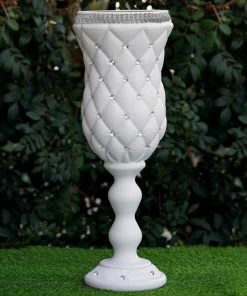 HIER_3620 Chargers & Centerpieces 2 Pack | White Crystal Beaded French Inspired Pedestal Stand | Flower Plant Pillar With 10mm Crystal Studs - 24