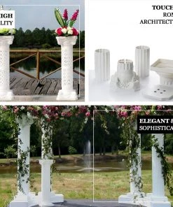HIER_3620 4 Pack | 34" White Height Adjustable Empirical Roman Inspired Pedestal Column Plant Stand - PVC 14 HIER_3620 4 Pack | 34
