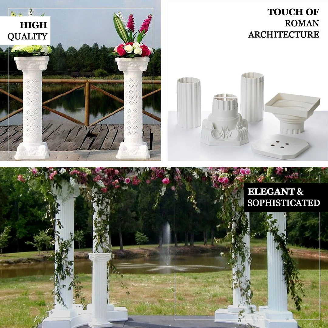 HIER_3620 4 Pack | 34" White Height Adjustable Empirical Roman Inspired Pedestal Column Plant Stand - PVC 4 HIER_3620 4 Pack | 34" White Height Adjustable Empirical Roman Inspired Pedestal Column Plant Stand - PVC