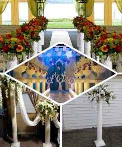 HIER_3620 4 Pack | 34" White Height Adjustable Empirical Roman Inspired Pedestal Column Plant Stand - PVC 15 HIER_3620 4 Pack | 34