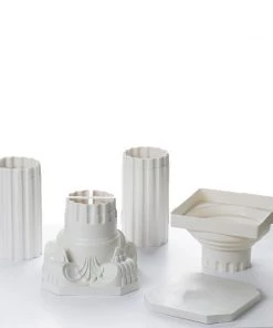 HIER_3620 4 Pack | 34" White Height Adjustable Empirical Roman Inspired Pedestal Column Plant Stand - PVC 17 HIER_3620 4 Pack | 34