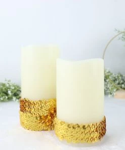 HIER_5140 1"x10 Yards Metallic Gold Sequin Stretch Fabric Ribbon, Elastic Lace Trim, Shiny Glitter Craft Fabric Theme Décor 17 HIER_5140 1