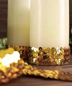 HIER_5140 1"x10 Yards Metallic Gold Sequin Stretch Fabric Ribbon, Elastic Lace Trim, Shiny Glitter Craft Fabric Theme Décor 18 HIER_5140 1