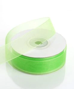HIER_5140 Fabric Bolts & Bags 25 Yard 7/8" DIY Apple Green Organza Ribbon With Mono Edge