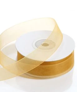 HIER_5141 25 Yard 7/8" DIY Gold Organza Ribbon With Mono Edge