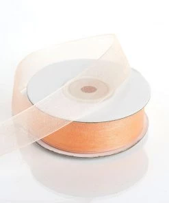 HIER_5141 Fabric Bolts & Bags 25 Yard 7/8" DIY Peach Organza Ribbon With Mono Edge