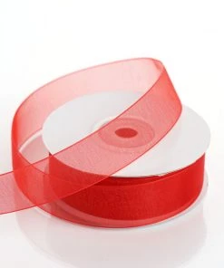 HIER_5141 25 Yard 7/8" DIY Red Organza Ribbon With Mono Edge Fabric Bolts & Bags