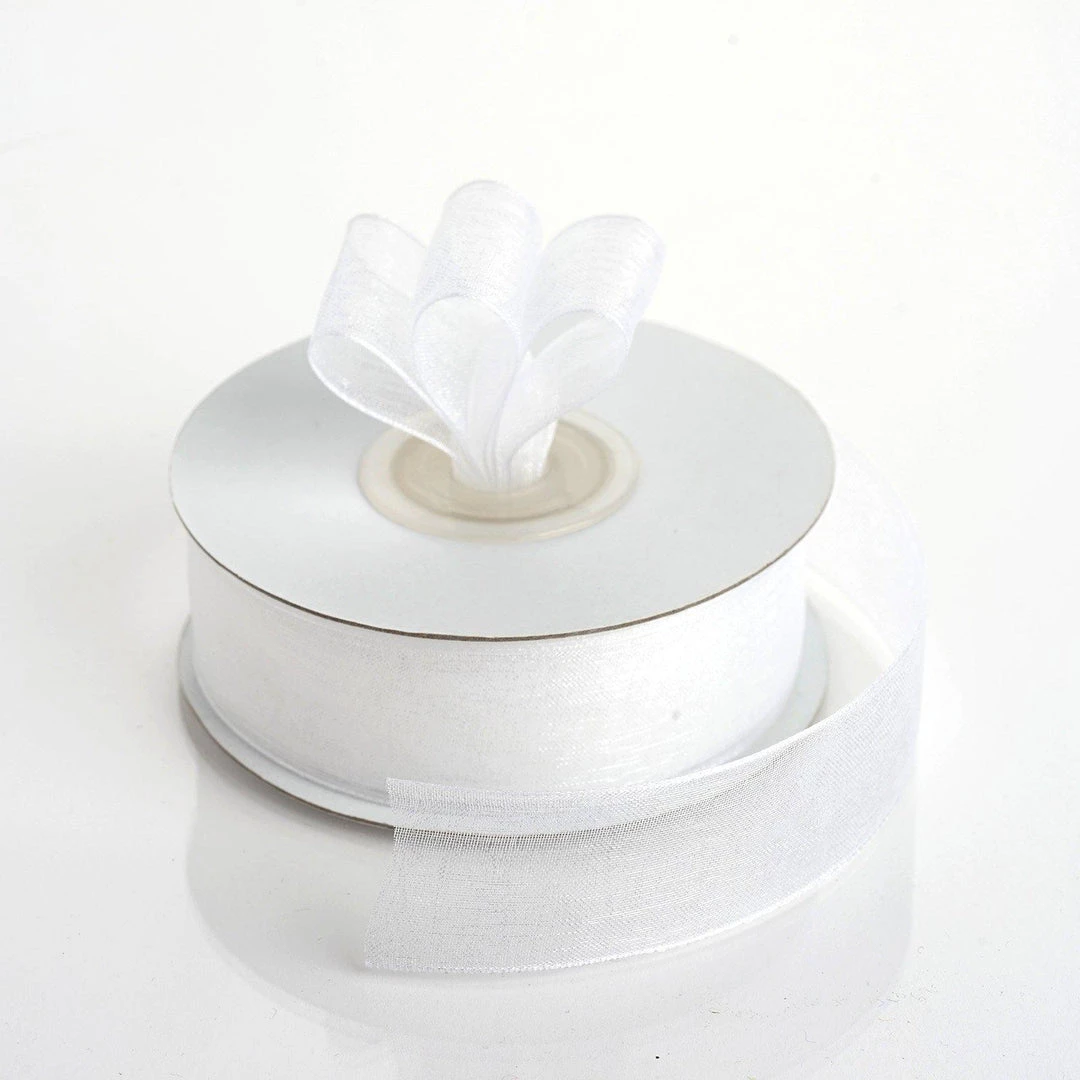 HIER_5141 25 Yard 7/8" DIY White Organza Ribbon With Mono Edge 3 HIER_5141 25 Yard 7/8" DIY White Organza Ribbon With Mono Edge