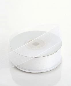 HIER_5141 25 Yard 7/8" DIY White Organza Ribbon With Mono Edge