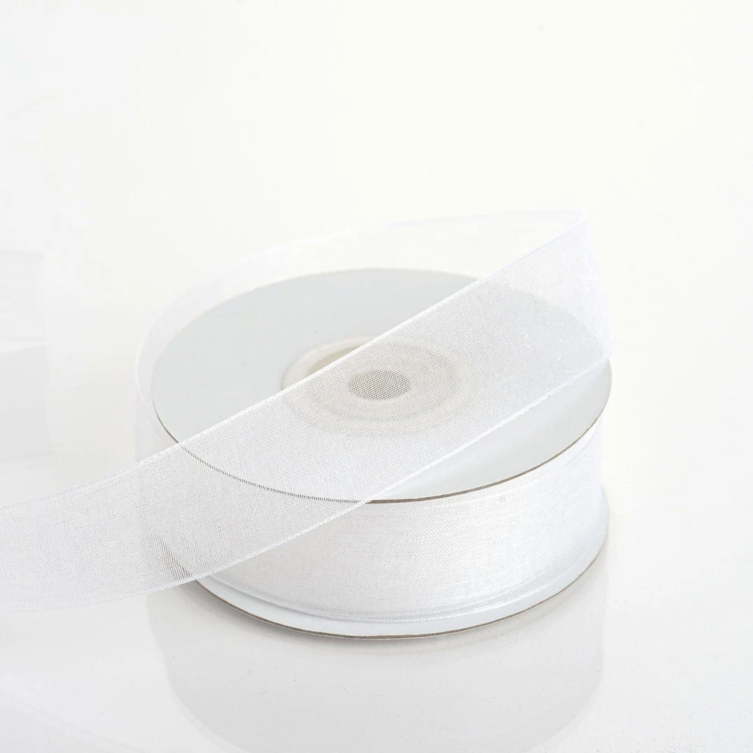 HIER_5141 25 Yard 7/8" DIY White Organza Ribbon With Mono Edge 1 HIER_5141 25 Yard 7/8" DIY White Organza Ribbon With Mono Edge