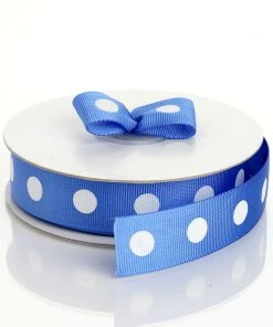 HIER_5140 Fabric Bolts & Bags 25 Yards 7/8" DIY Royal Blue Grosgrain White Polka Dot Ribbon - Clearance SALE