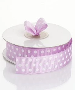 HIER_5140 25 Yards 7/8" DIY Purple Grosgrain White Polka Dot Ribbon - Clearance SALE