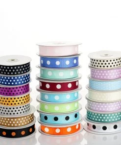 HIER_5140 25 Yards 7/8" DIY Yellow Grosgrain White Polka Dot Ribbon - Clearance SALE