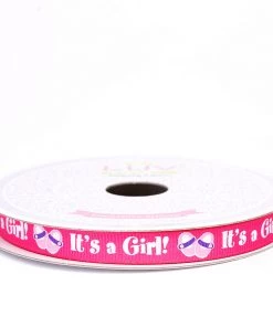 HIER_5140 10 Yards 3/8" Pink Printed Grosgrain Ribbon - Clearance SALE