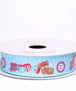 HIER_5140 Theme Décor 10 Yards 7/8" Blue Printed Grosgrain Ribbon - Clearance SALE