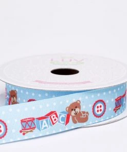 HIER_5140 Theme Décor 10 Yards 7/8" Blue Printed Grosgrain Ribbon - Clearance SALE