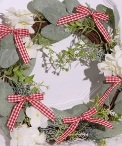 HIER_5146 50 Pcs | 3" Plaid Ribbon Bows With Twist Ties, Gift Basket Party Favor Bags Decor - Red/White Gingham Checkered Design Tabletop Decor