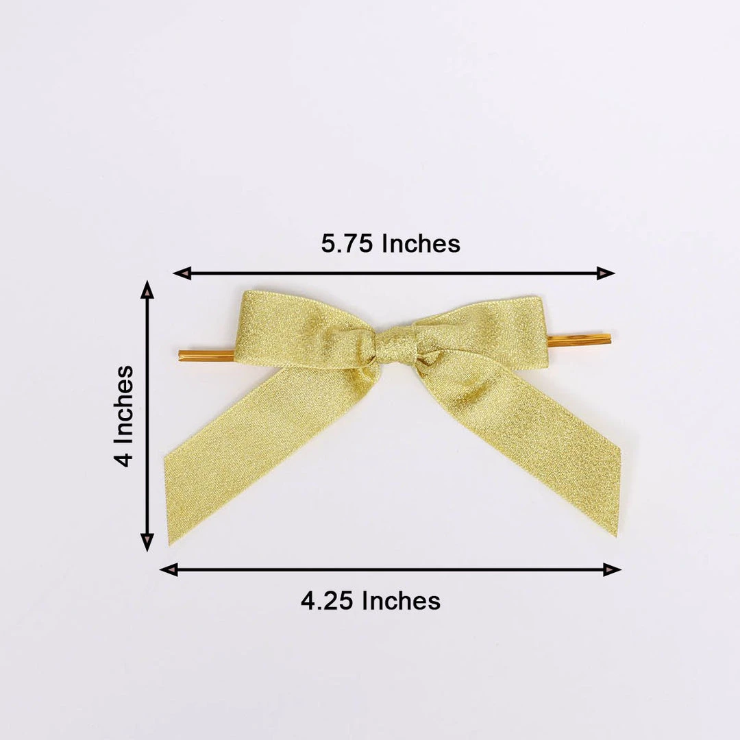 HIER_5146 50 Pcs | 4" Nylon Ribbon Bows With Twist Ties, Gift Basket Party Favor Bags Decor - Gold Glitter Design Tabletop Decor 3 HIER_5146 50 Pcs | 4" Nylon Ribbon Bows With Twist Ties, Gift Basket Party Favor Bags Decor - Gold Glitter Design Tabletop Decor