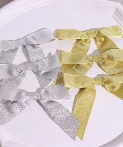 HIER_5146 50 Pcs | 4" Nylon Ribbon Bows With Twist Ties, Gift Basket Party Favor Bags Decor - Gold Glitter Design Tabletop Decor 13 HIER_5146 50 Pcs | 4