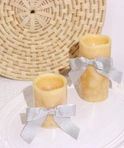 HIER_5146 50 Pcs | 4" Nylon Ribbon Bows With Twist Ties, Gift Basket Party Favor Bags Decor - Silver Glitter Design Tabletop Decor