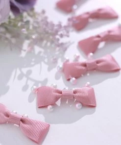 HIER_5146 Tabletop Decor 50 Pcs | 1.5" Mauve Grosgrain Pre Tied Ribbon Bows, Gift Basket Party Favor Bags Decor - Polyester